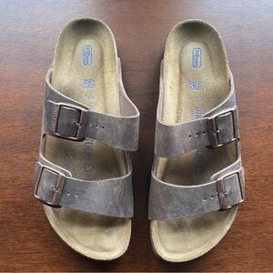 Birkenstock Oiled Tobacco Brown Leather Arizona Double Strap Sandals